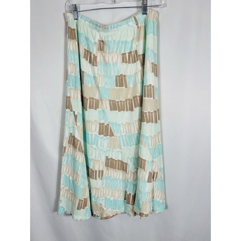 Multiples Women's Jersey Knit Maxi Skirt Size M Blue Brown Geo 90s Boho Feminine - Picture 7 of 13